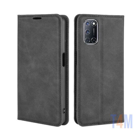 Capa Flip de Couro com Bolso Interno para Oppo A52 Preto